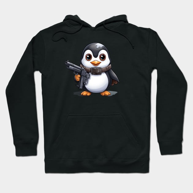 Cartoon Penguin Holding a Gun Hoodie by NatashaCuteShop